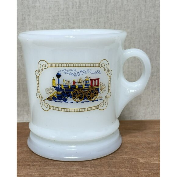 Vintage 1970 Avon Milk Glass Train Locomotive Shaving Cup Mug - Picture 1 of 8